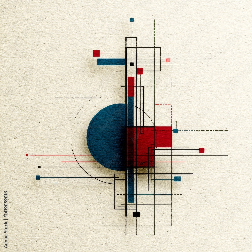 Aufkleber abstract composition of geometric shapes: exploring lines, circles, and squares in a modern design