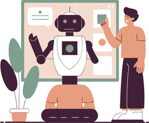 Flat Isometric Vector of Smart Robot Using Machine Learning to Customize Teaching Content

