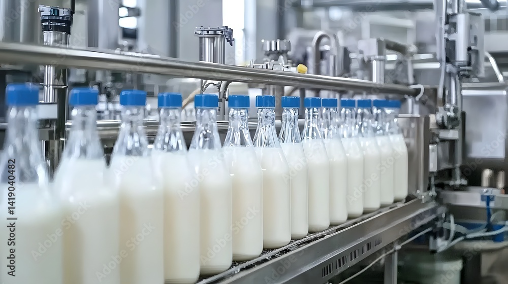 Poster sophisticated automated milk processing facility with cutting edge pasteurization system for ensurin