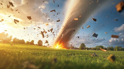 Tornado formation open field hyperrealistic image nature dramatic viewpoint extreme weather concept