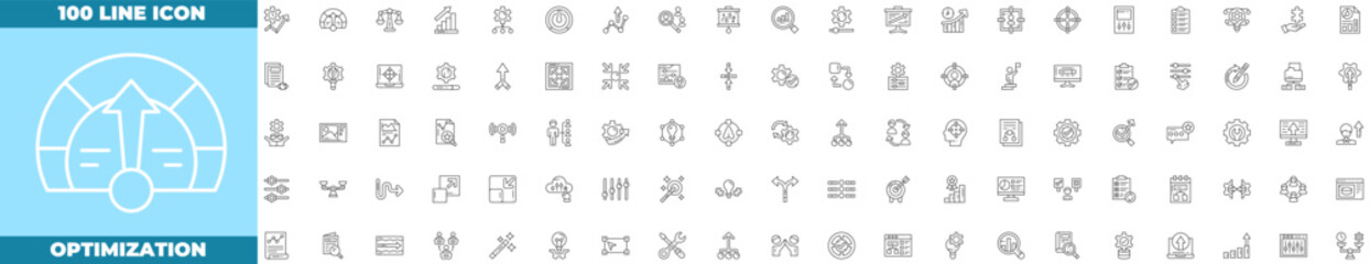 Optimization Line Editable Icons set. Vector illustration in modern thin line style of optimization icons: business and marketing, traffic, ranking, optimization, etc