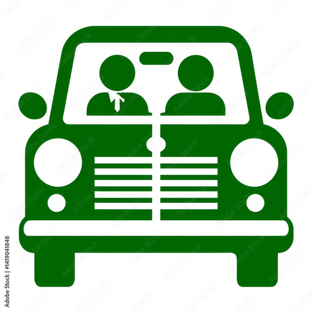 Aufkleber green car icon with two passengers - front view - simple vector illustration for transportation or d