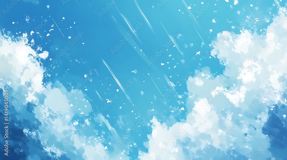 Poster high angle view of a vibrant blue sky dotted with fluffy white clouds, illuminated by soft sunlight.
