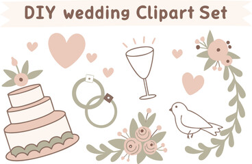DIY Wedding Clipart Set for Invitations and Decorations. Romantic Wedding Clipart Bundle for Planners and Crafts. Elegant DIY Wedding Clipart Collection with Florals and Details. Pastel Wedding
