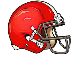Fototapeta premium American Football Helmet: Red Design, Sport Equipment, Game Day Gear, Gridiron Glory, Athletic Head Protection, Player Safety, Competition, Victory, Strategy, Teamwork, Strength, Speed, Power, 