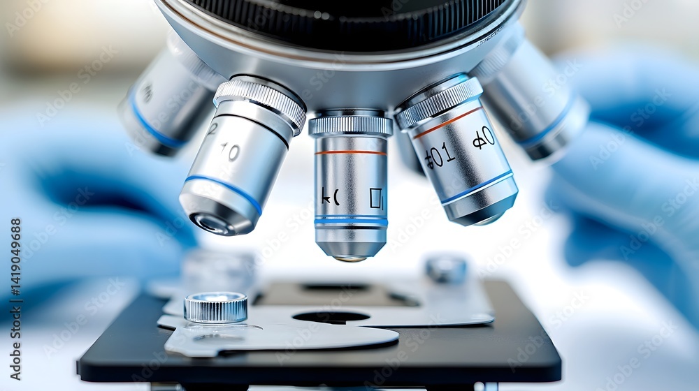Poster closeup view of an advanced medicinal extract being carefully analyzed and examined under a high pow