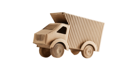 A toy truck made of cardboard. isolated, transparent background