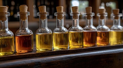 Beautifully aged and fermented botanical extracts tinctures and herbal remedies displayed in antique glass jars and bottles  These natural