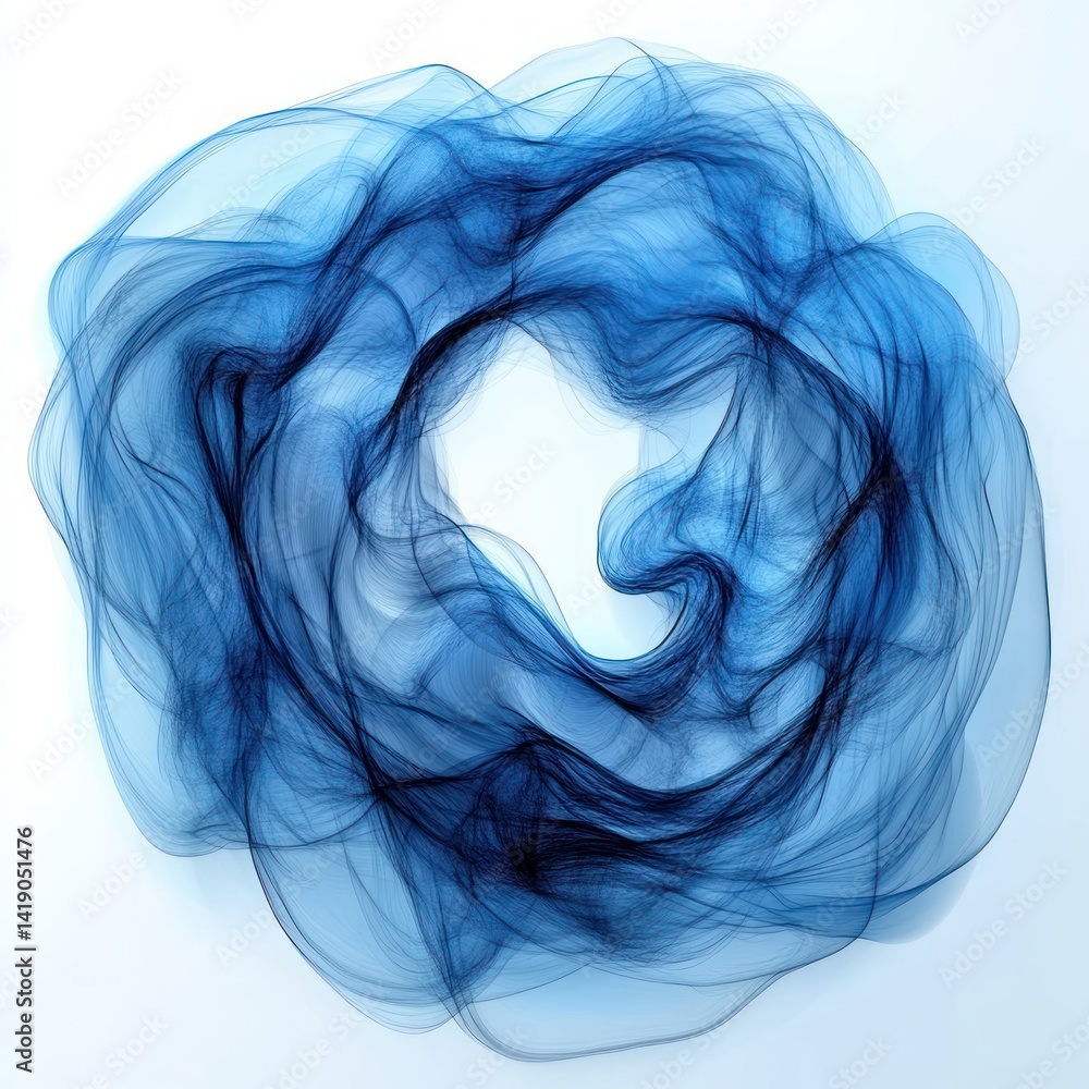 Poster Abstract flowing blue and green liquid swirl circle shape with transparent smoke effect on white background