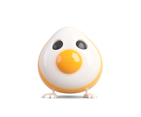 Fototapeta premium Whimsical Illustration of a Smiling Fried Egg Character with Tiny Legs on a Plain Backdrop, Perfect for Children's Content and Playful Designs