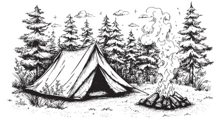 A campsite with a tent illustration