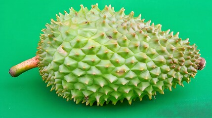 Exotic durian fruit with a spiky outer shell and vibrant green color