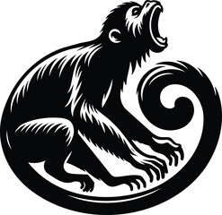 Roaring Howler Monkey Silhouette with Dynamic Tail