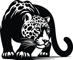 Jaguar Prowling Stealthily Black and White Silhouette