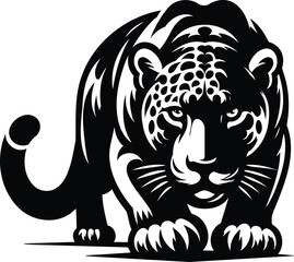 Fototapeta premium Jaguar prowling stealthily in vector silhouette