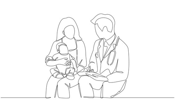 line art doctor, mother, baby consultation clip art preview