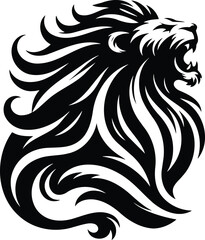 Roaring Lion Silhouette with Flowing Mane in Modern Style