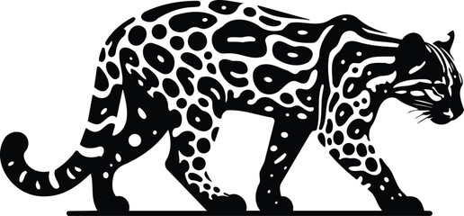 Ocelot prowling silhouette with spotted coat hinted in negative space © dinil