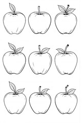 Apples Fruit Line art, vector set of apples isolated on white background