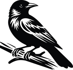 Oriole Silhouette Perched on Branch Vector Illustration