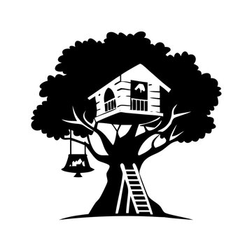recommend clip art: treehouse icon, treehouse silhouette vector illustration-simple silhouette illustration of treehouse, perfect for treehouse logos and icons