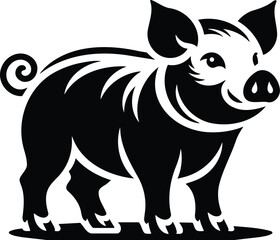 Playful Pig Silhouette Standing on Hind Legs with Perky Ears