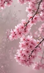 Obraz premium Abstract pink sakura petals softly falling against a dreamy, blurred background , magic, tranquility