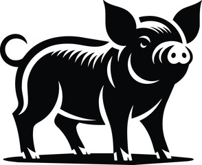 Playful Pig Silhouette Standing on Hind Legs with Perky Ears