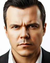 Fototapeta premium Business man on clean background, close up portrait of a smiling man in a suit