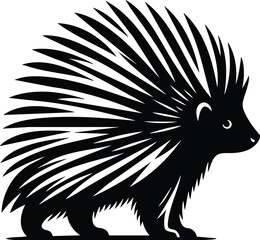 Porcupine Silhouette Standing Alert with Raised Quills