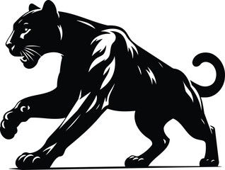 Obraz premium Powerful puma mid-stride black and white vector silhouette
