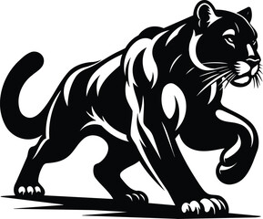 Obraz premium Puma silhouette poised mid stride with muscular tension