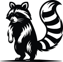 Playful Raccoon Silhouette Standing Curious in Black and White