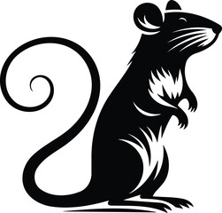 Alert rat silhouette standing on hind legs with curled tail