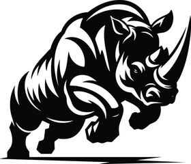 Charging Rhinoceros Silhouette with Bold Lines and Sharp Details