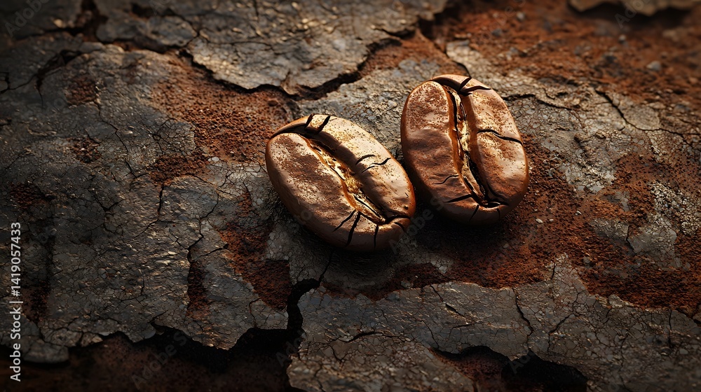 Poster and conceptual composition of coffee beans arranged in a minimalist elegant and refined manner highl