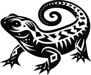 Dynamic Crawling Salamander Silhouette with Geometric Back Patterns