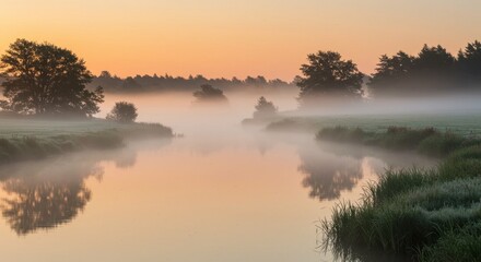 Fototapeta premium Misty River Sunrise Landscape