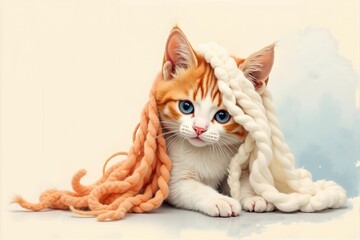 Cute orange cat watercolor illustration