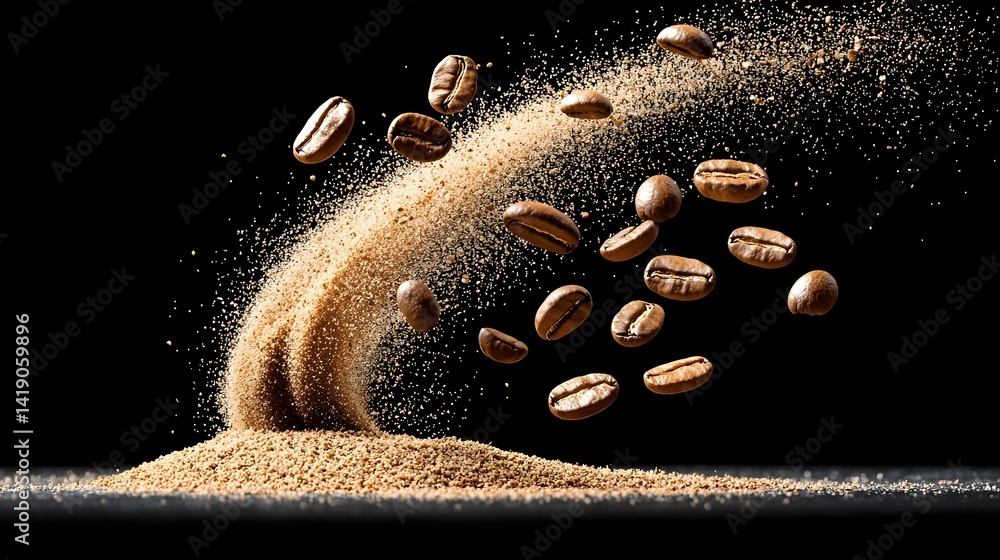 Aufkleber a captivating image showcasing a mesmerizing vortex of freshly roasted coffee beans enveloped in a c