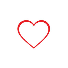 Vector logo heart shape icon in red with a thick black outline. Clean lines, geometric shapes, and symmetry. Flat style, white background