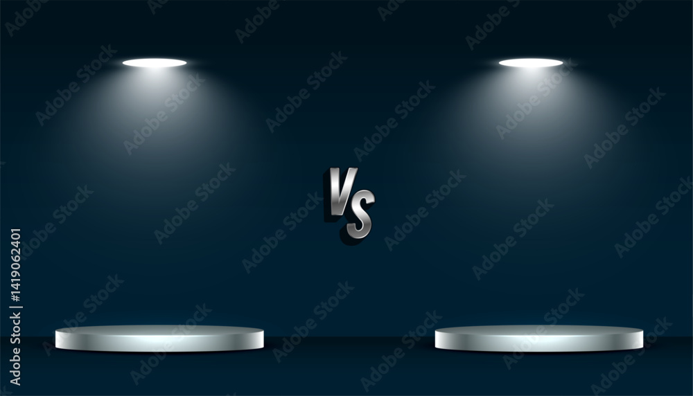 Wall mural product contest versus banner with 3d podium platform and spot light effect