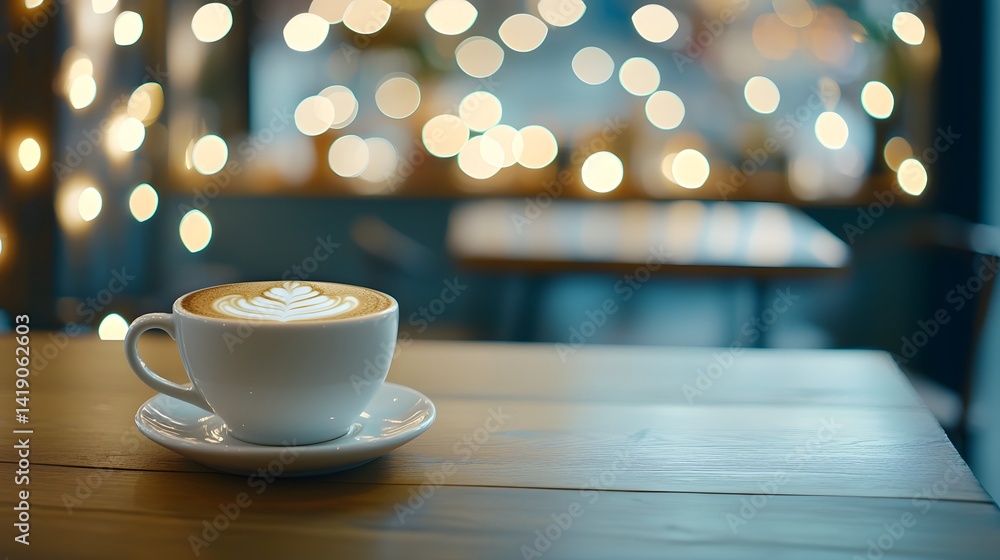 Aufkleber intimate latte art creation in a warm dimly lit caf setting with soft fairy lights in the background