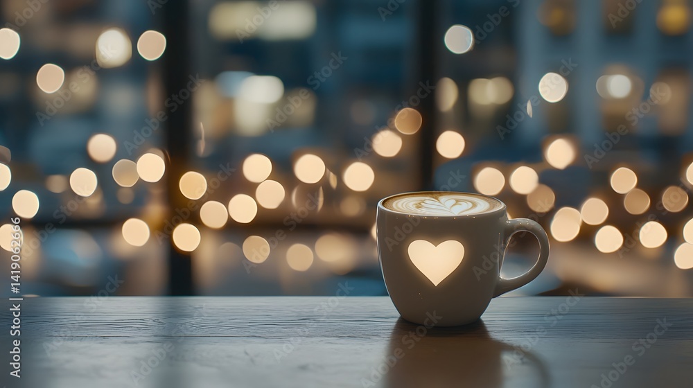 Aufkleber exquisite latte art captured in a warm dimly lit caf setting accentuated by the enchanting glow of s