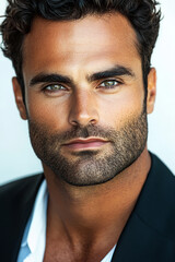 Obraz premium Business man on clean background, close up portrait of a smiling man in a suit