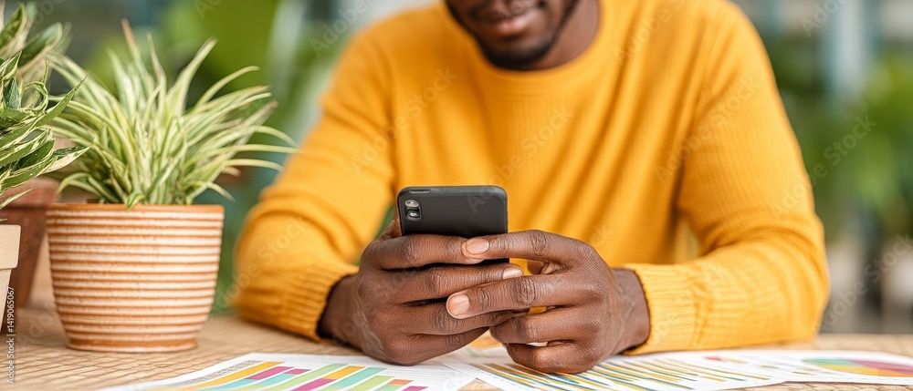 Aufkleber man using smartphone business analytics charts graphs office workplace productivity