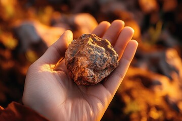 Hand holding copper ore sample for industrial and geological examination