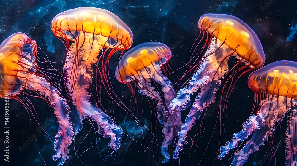 Aufkleber mesmerizing floating jellyfish vibrant abstract digital art featuring a captivating aquatic creature