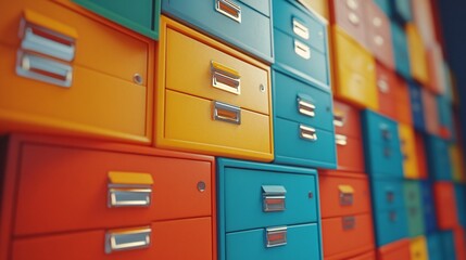 Abstract filing cabinet animation with drawers opening and closing