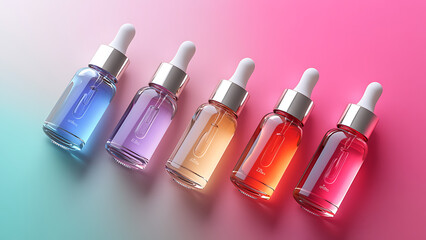 Obraz premium skincare cosmetic serum bottle glasses colorful on a pastel pink pastel 